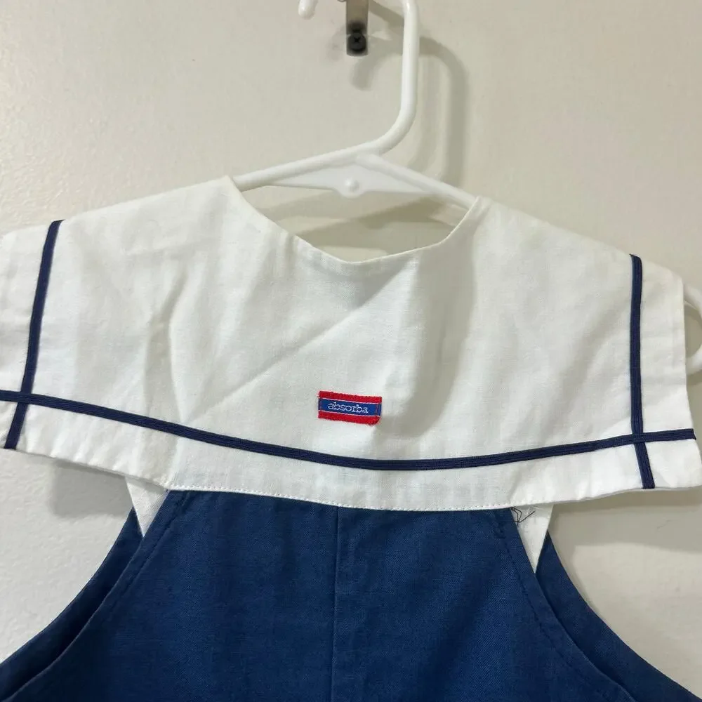 Absorba Vintage Boys Size 4T Blue & White Nautical Overalls Romper Sailboat 90s